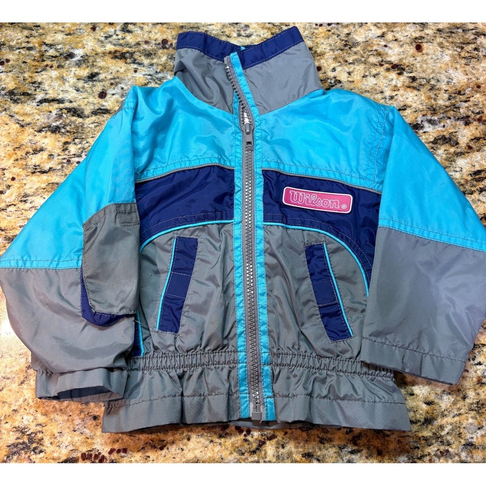 Vintage Wilson Nylon Windbreaker Jacket Baby 18m Girls Zip Track Jacket